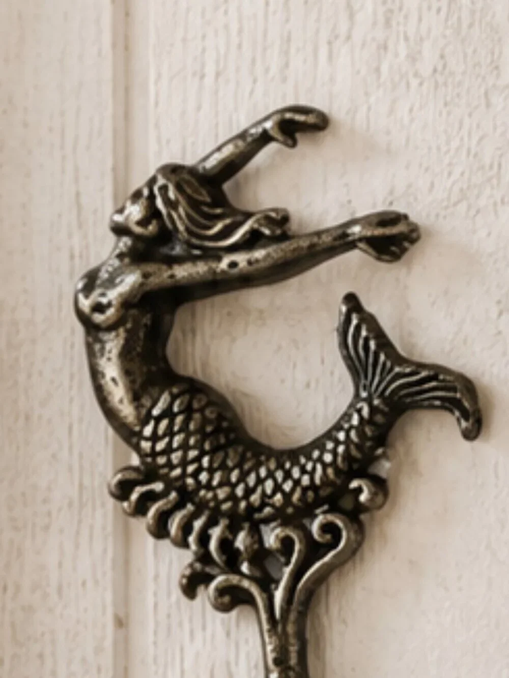 Set of 3 Vintage Cast Iron Mermaid Double Towel Hooks Antique Bronze Finish